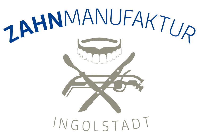 Logo Zahnmanufaktur Ingolstadt mit Gebiss und Werkzeug